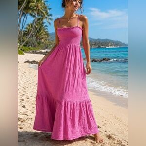 Ravi’s Women’s Pink Smocked Maxi Dress Size M